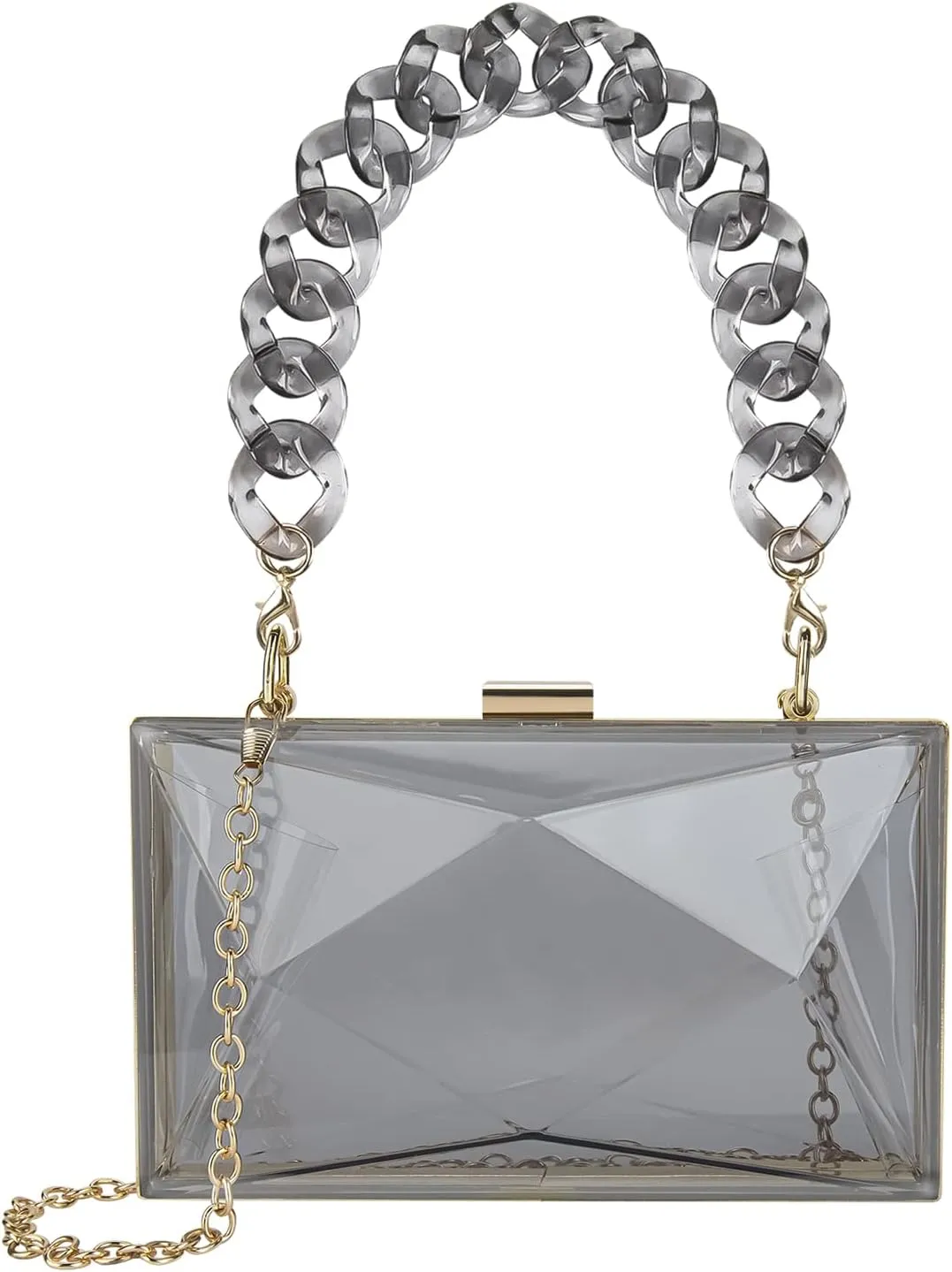 Women Clear Purse, Acrylic Box Evening Clutch Bag, Transparent Rhombus Lady Party Wedding Crossbody Shoulder Handbag