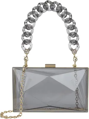 Women Clear Purse, Acrylic Box Evening Clutch Bag, Transparent Rhombus Lady Party Wedding Crossbody Shoulder Handbag