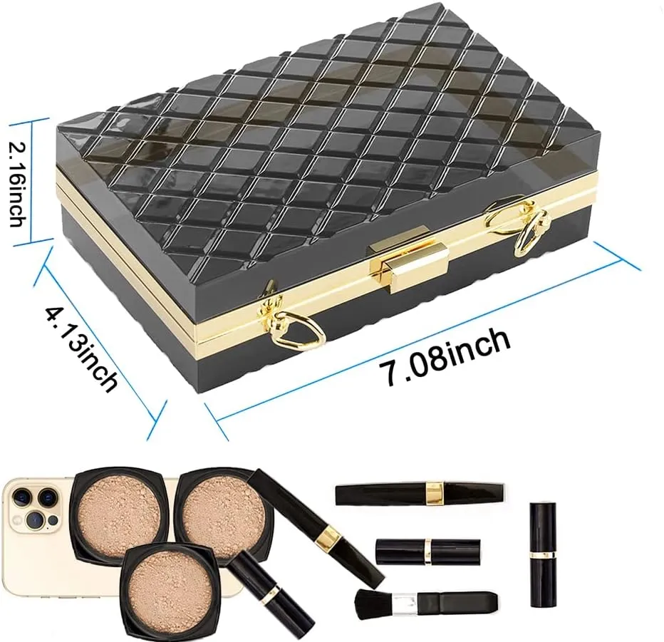 Women Clear Purse, Acrylic Evening Clutch Bag, Shoulder Handbag With Removable Gold Chain Strap