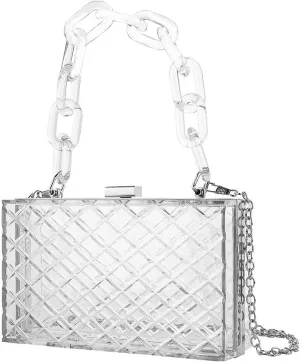 Women Clear Purse, Acrylic Evening Clutch Bag, Shoulder Handbag With Removable Gold Chain Strap
