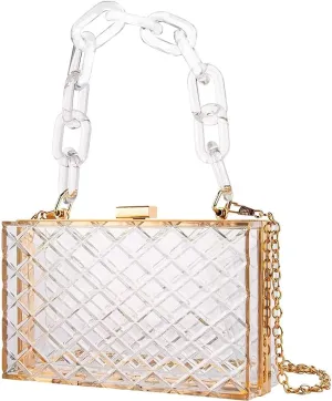 Women Clear Purse, Acrylic Evening Clutch Bag, Shoulder Handbag With Removable Gold Chain Strap