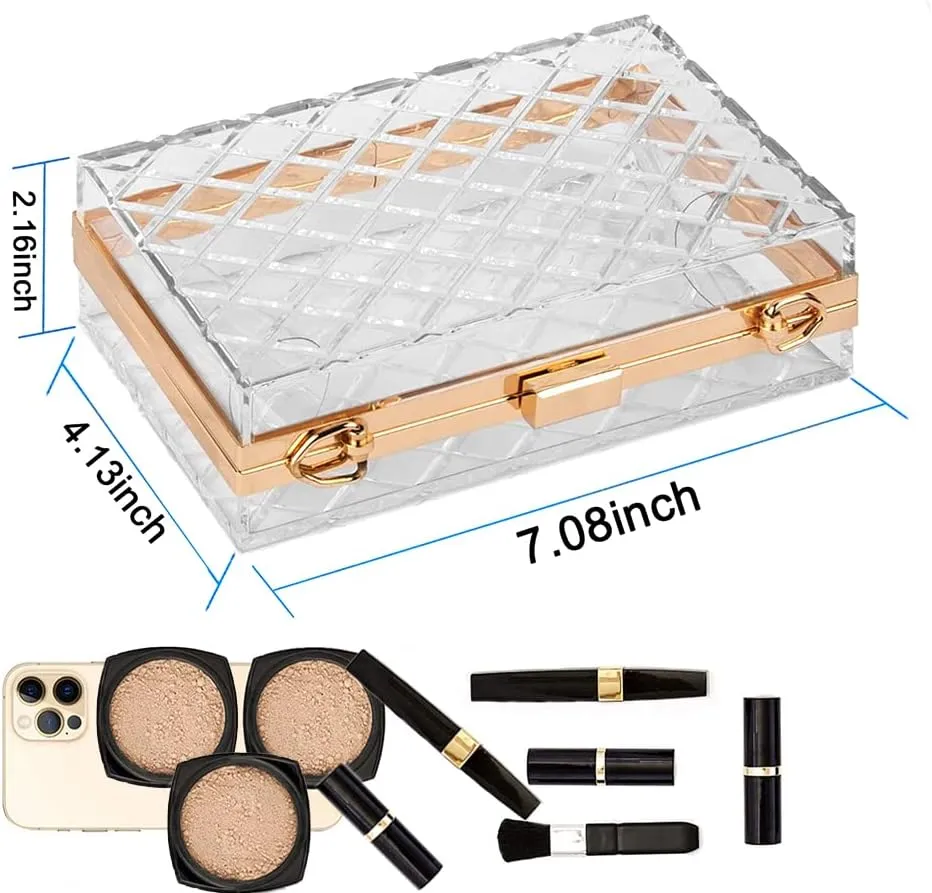 Women Clear Purse, Acrylic Evening Clutch Bag, Shoulder Handbag With Removable Gold Chain Strap