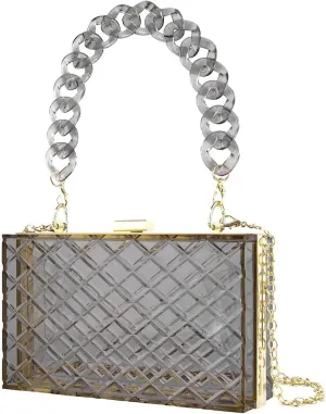 Women Clear Purse, Acrylic Evening Clutch Bag, Shoulder Handbag With Removable Gold Chain Strap