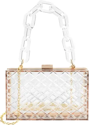 Women Clear Purse, Acrylic Evening Clutch Bag, Transparent Crossbody Shoulder Handle Handbag Fits School Prom & Concerts