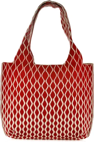 Women Crochet Shoulder Purse Large Capacity Ripple Hobo Tote Bucket Bag Underarm Shoulder Handbag For Daily Vacation
