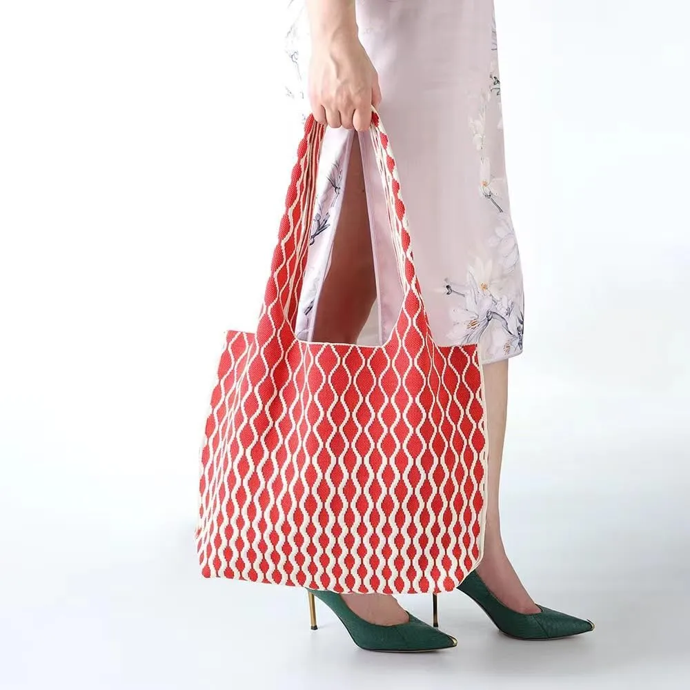 Women Crochet Shoulder Purse Large Capacity Ripple Hobo Tote Bucket Bag Underarm Shoulder Handbag For Daily Vacation