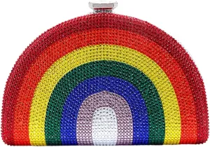 Women Crystal Evening Bags Sparkly Rhinestone Clutch Purse Rainbow Chain Shoulder Bag Diamond Party Prom Handbag