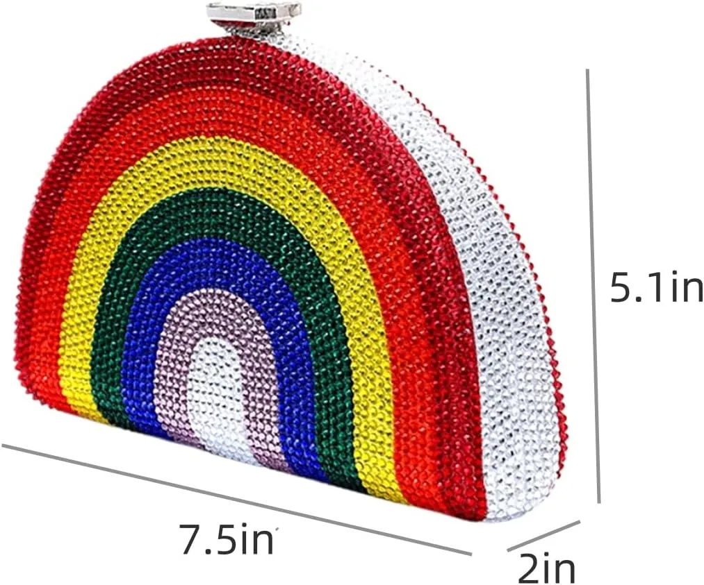 Women Crystal Evening Bags Sparkly Rhinestone Clutch Purse Rainbow Chain Shoulder Bag Diamond Party Prom Handbag