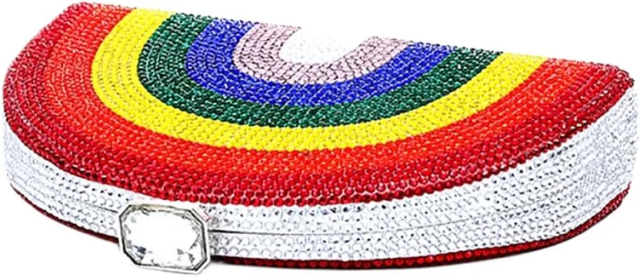 Women Crystal Evening Bags Sparkly Rhinestone Clutch Purse Rainbow Chain Shoulder Bag Diamond Party Prom Handbag