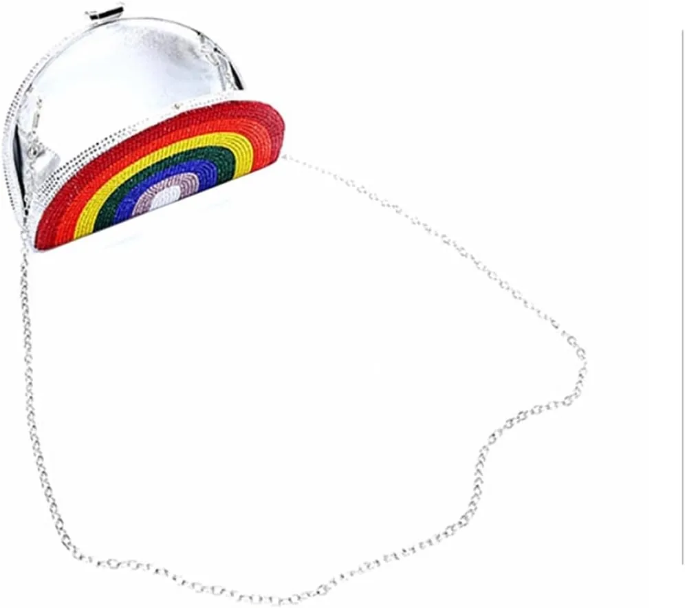 Women Crystal Evening Bags Sparkly Rhinestone Clutch Purse Rainbow Chain Shoulder Bag Diamond Party Prom Handbag