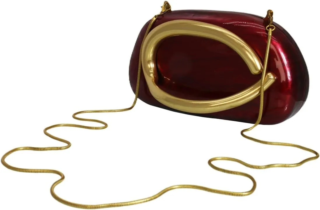 Women Evening Clutch Purse Metal Handle Acrylic Purse Unique Shoulder Bag Causal Handbags for Bride Party Wedding
