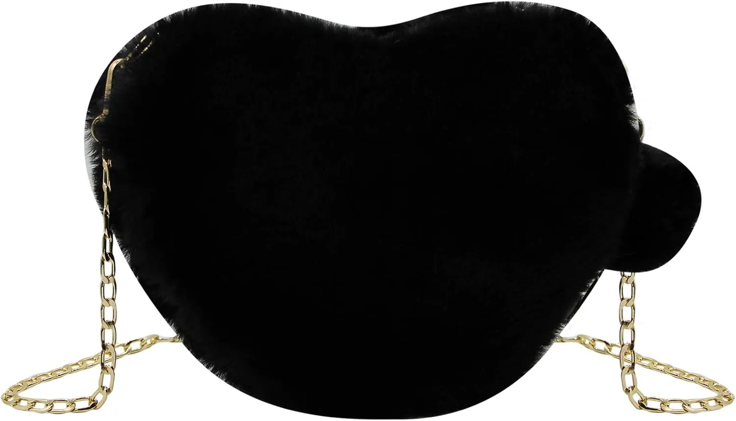 Women Girls Faux Fur Heart Shaped Handbag Plush Shoulder Bag Clutch Purse with Metal Chain Strap