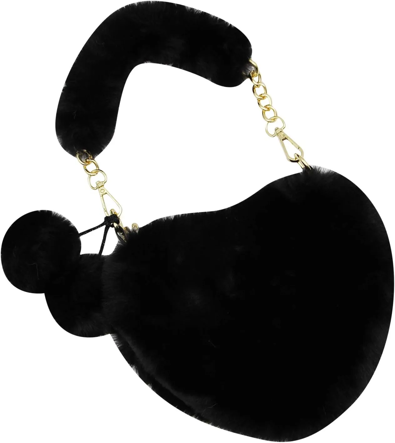 Women Girls Faux Fur Heart Shaped Handbag Plush Shoulder Bag Clutch Purse with Metal Chain Strap
