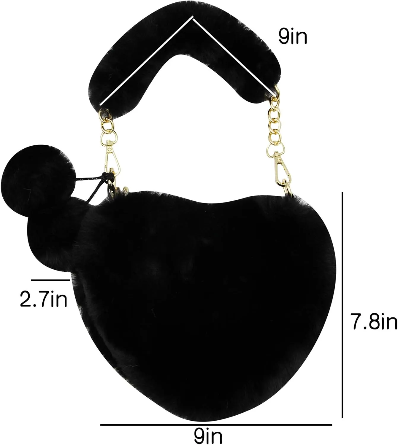 Women Girls Faux Fur Heart Shaped Handbag Plush Shoulder Bag Clutch Purse with Metal Chain Strap