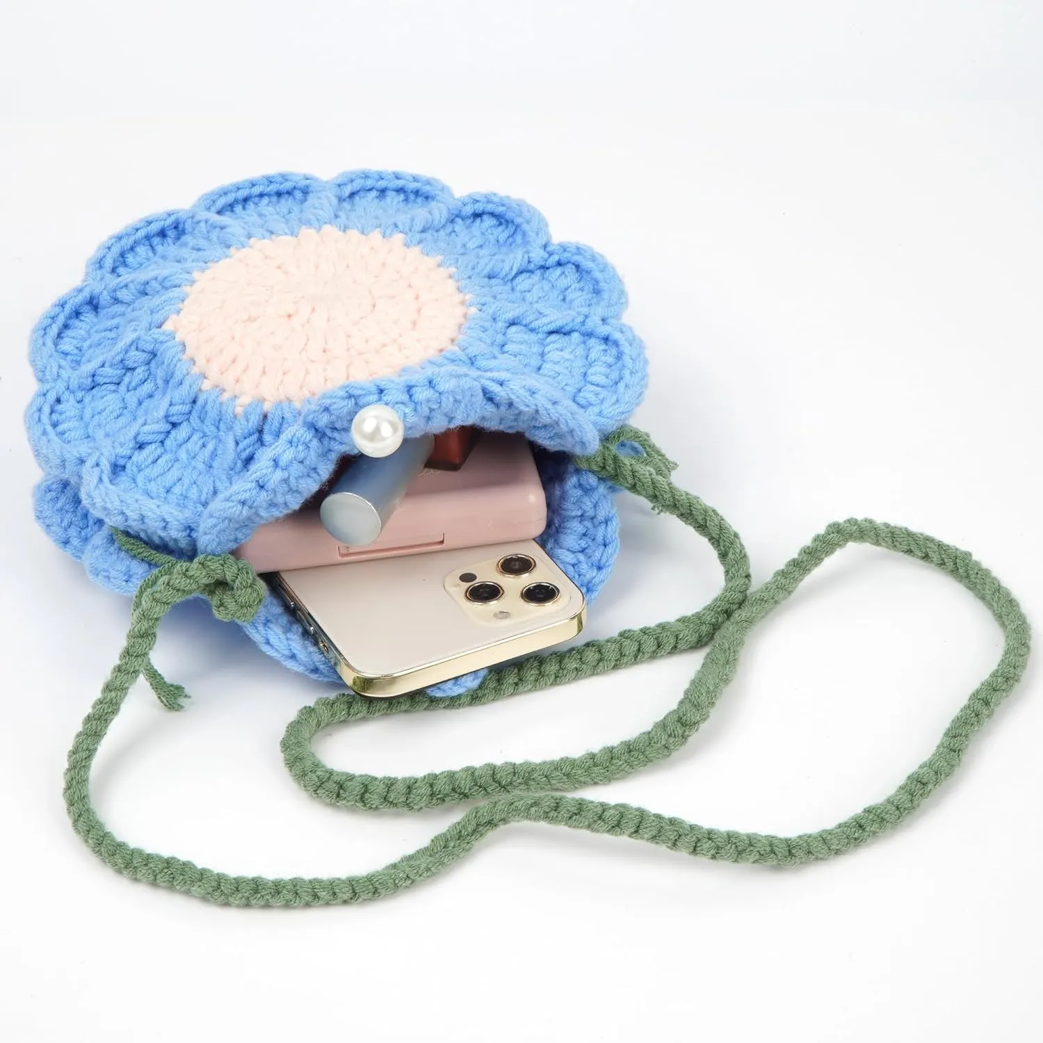 Women Girls Mini Flower Cotton Crochet Crossbody Shoulder Bag Handbag Purse