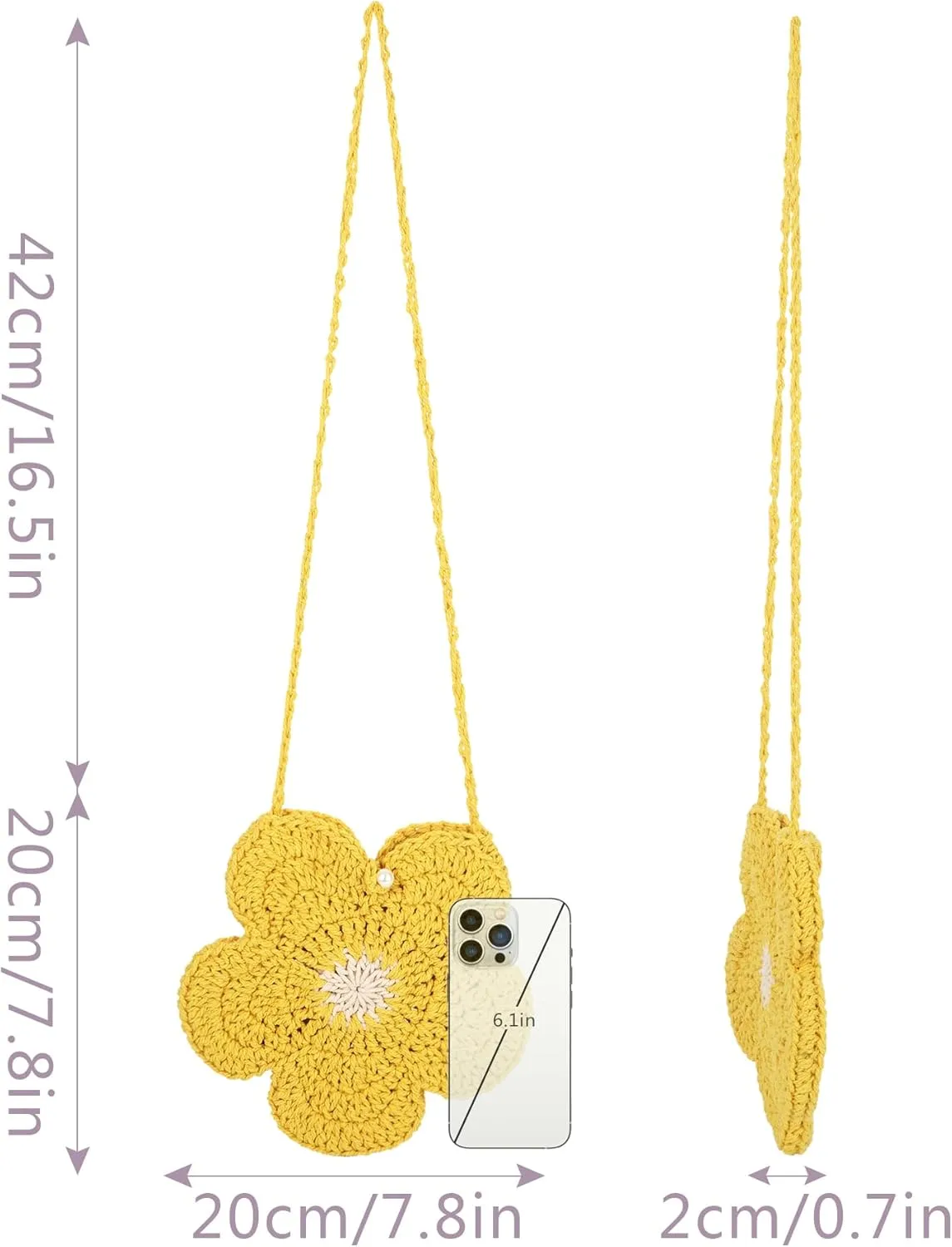 Women Girls Mini Flower Cotton Crochet Crossbody Shoulder Bag Handbag Purse