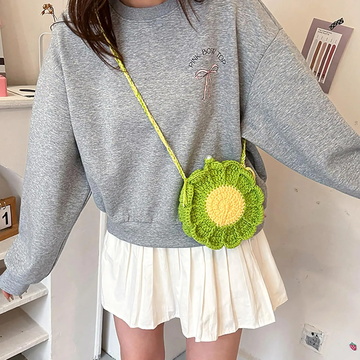 Women Girls Mini Flower Cotton Crochet Crossbody Shoulder Bag Handbag Purse