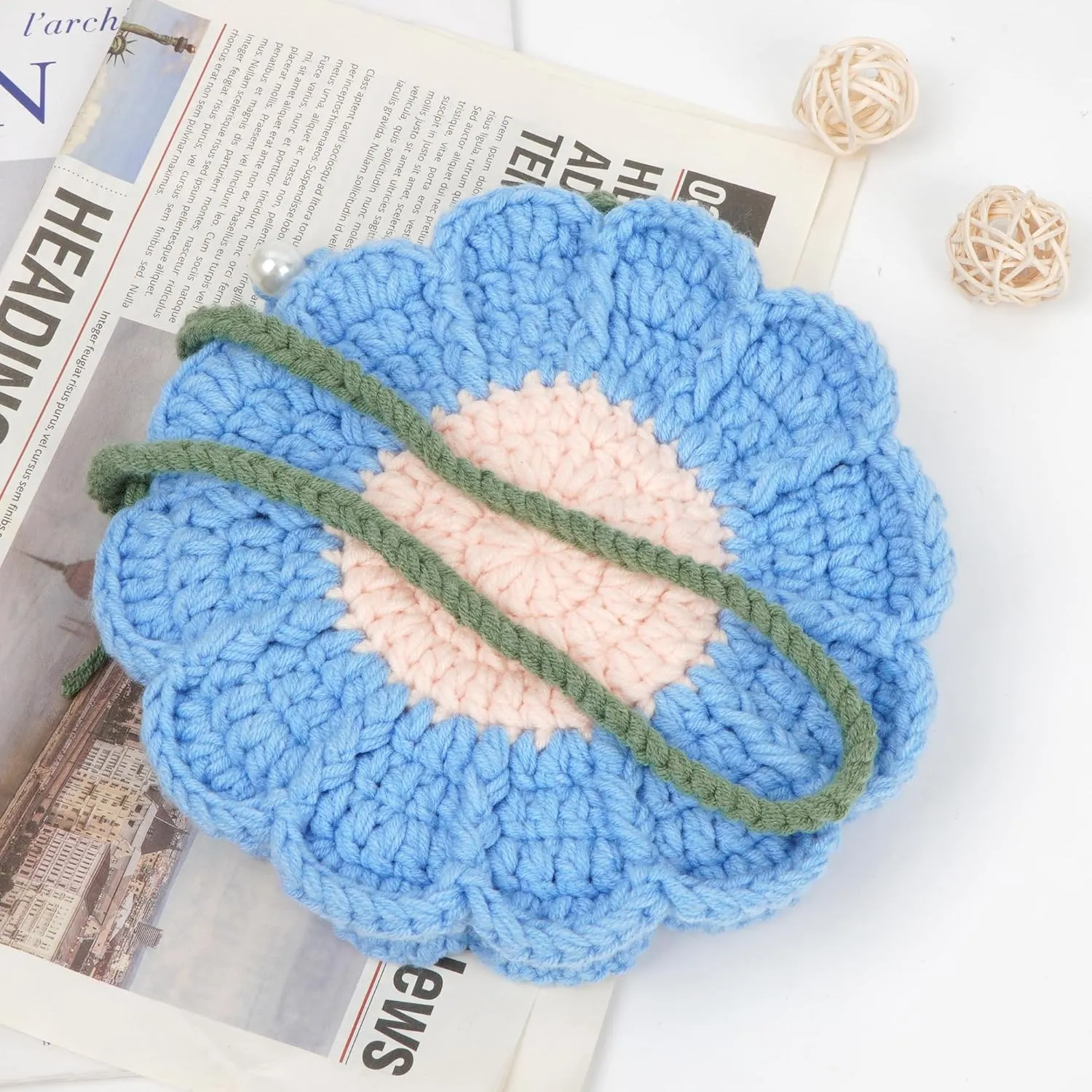 Women Girls Mini Flower Cotton Crochet Crossbody Shoulder Bag Handbag Purse
