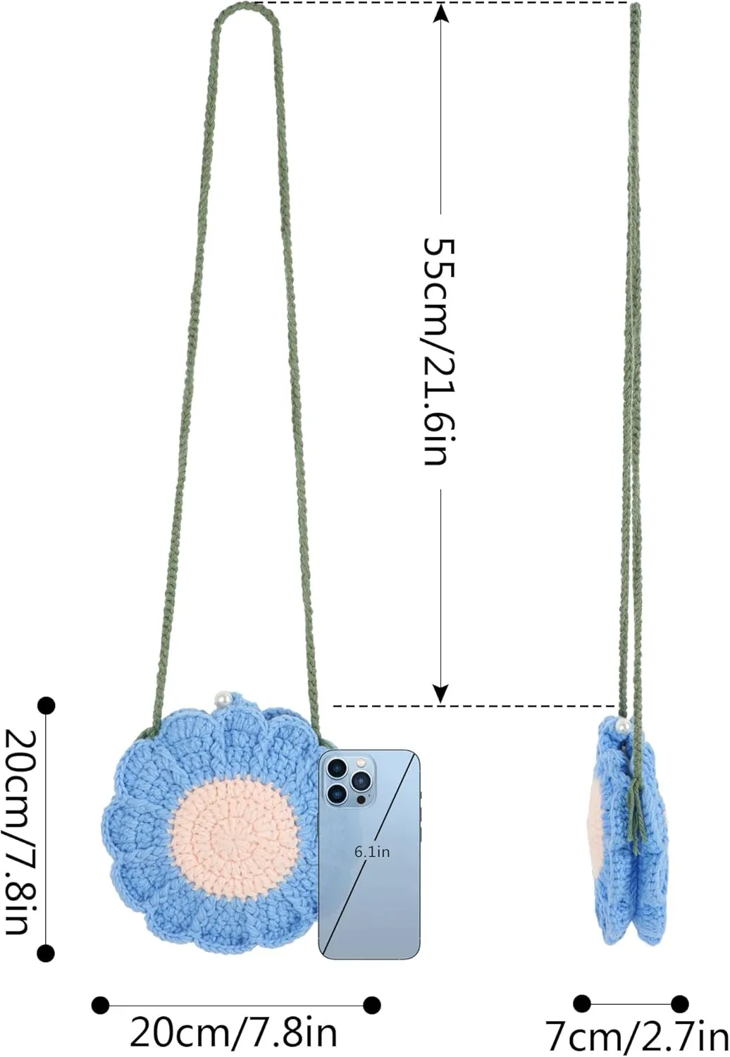 Women Girls Mini Flower Cotton Crochet Crossbody Shoulder Bag Handbag Purse