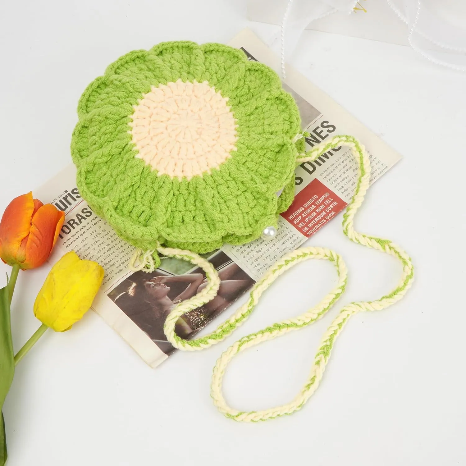 Women Girls Mini Flower Cotton Crochet Crossbody Shoulder Bag Handbag Purse