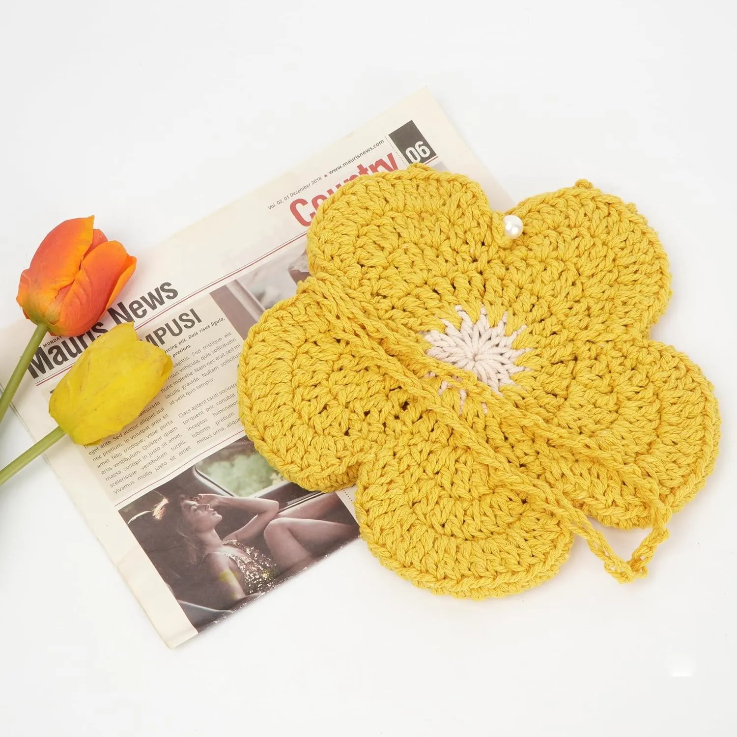 Women Girls Mini Flower Cotton Crochet Crossbody Shoulder Bag Handbag Purse