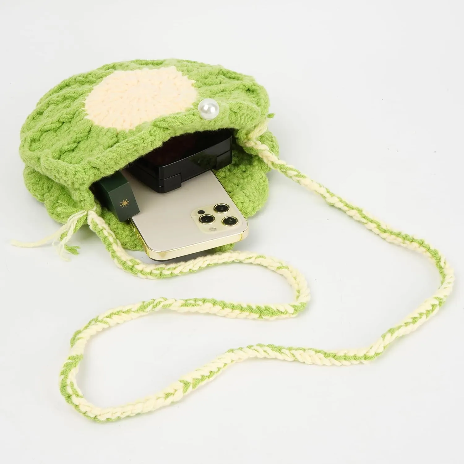 Women Girls Mini Flower Cotton Crochet Crossbody Shoulder Bag Handbag Purse
