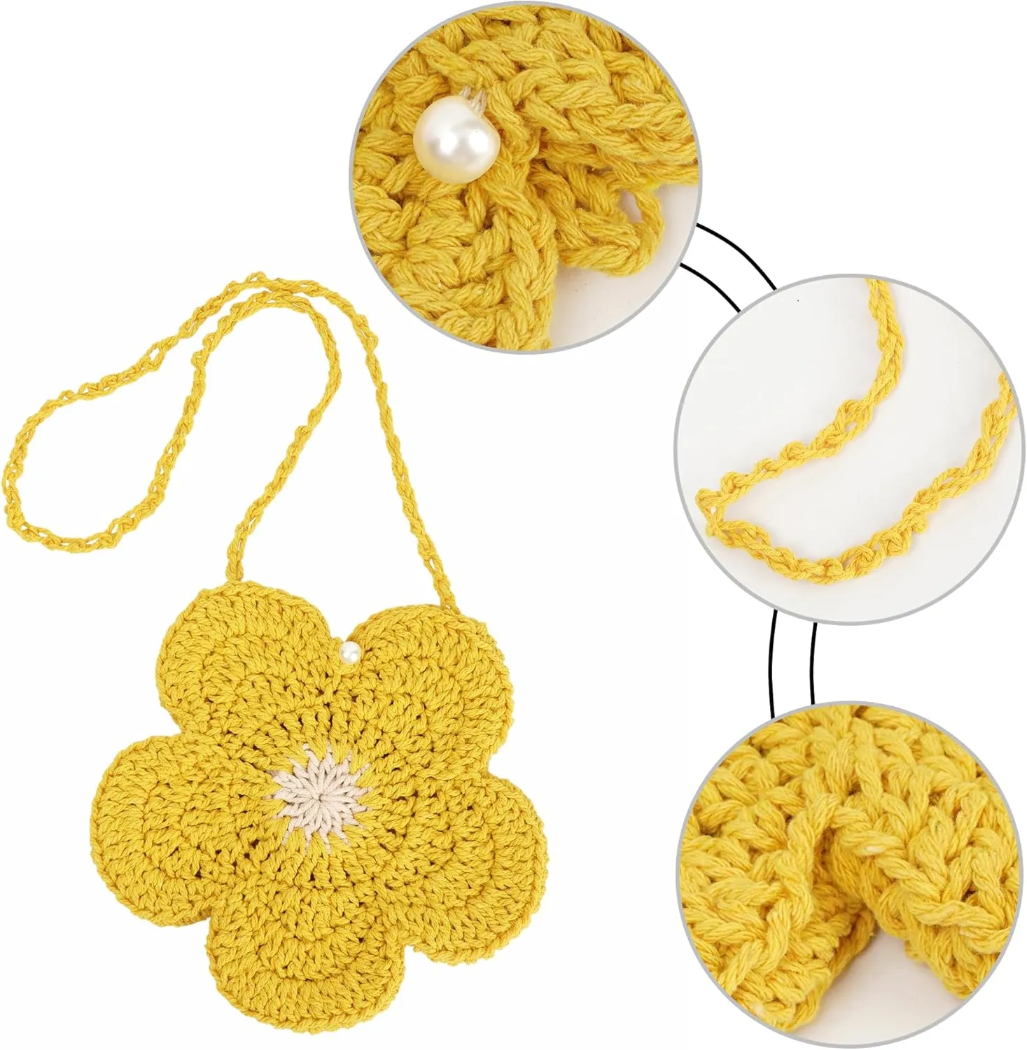 Women Girls Mini Flower Cotton Crochet Crossbody Shoulder Bag Handbag Purse