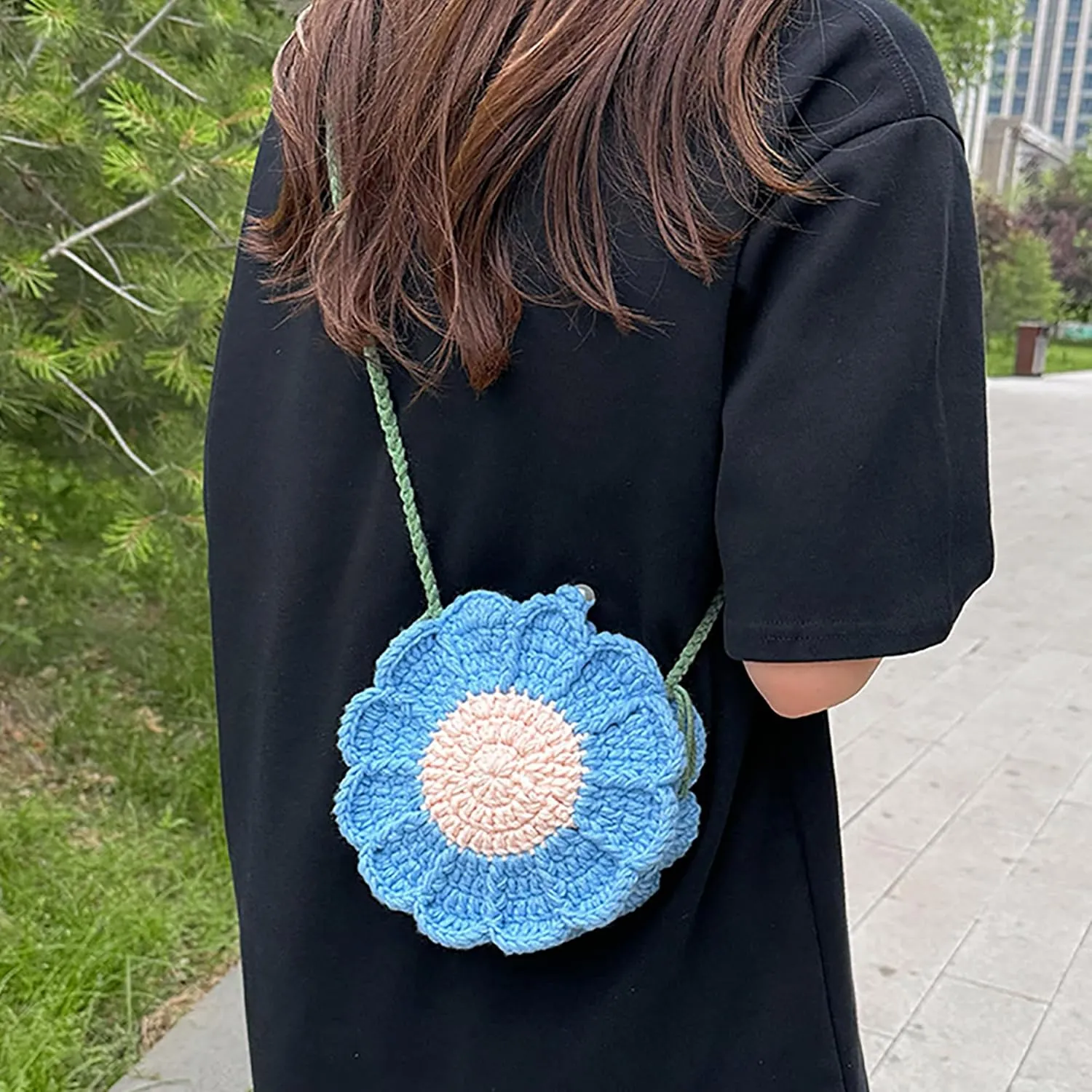 Women Girls Mini Flower Cotton Crochet Crossbody Shoulder Bag Handbag Purse