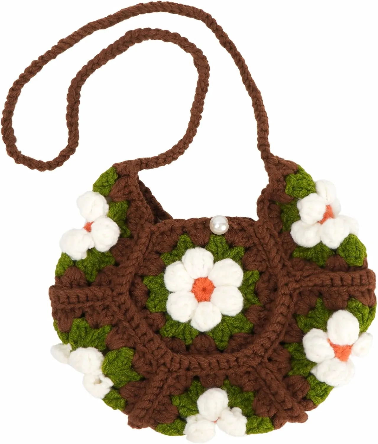 Women Girls Mini Flower Woolen yarn Crochet Crossbody Shoulder Bag Purse