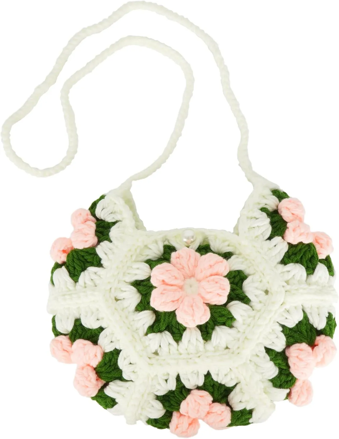 Women Girls Mini Flower Woolen yarn Crochet Crossbody Shoulder Bag Purse