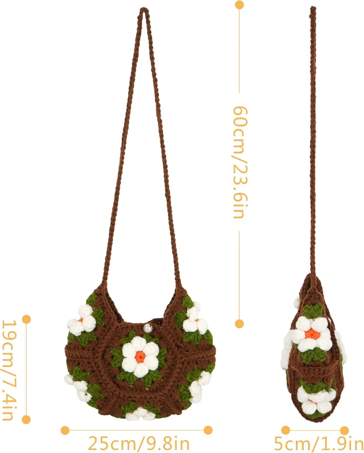 Women Girls Mini Flower Woolen yarn Crochet Crossbody Shoulder Bag Purse