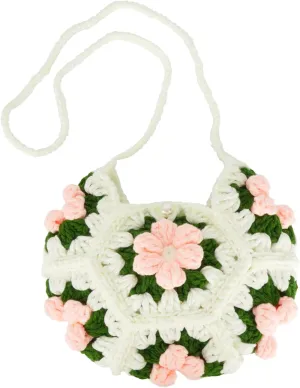 Women Girls Mini Flower Woolen yarn Crochet Crossbody Shoulder Bag Purse
