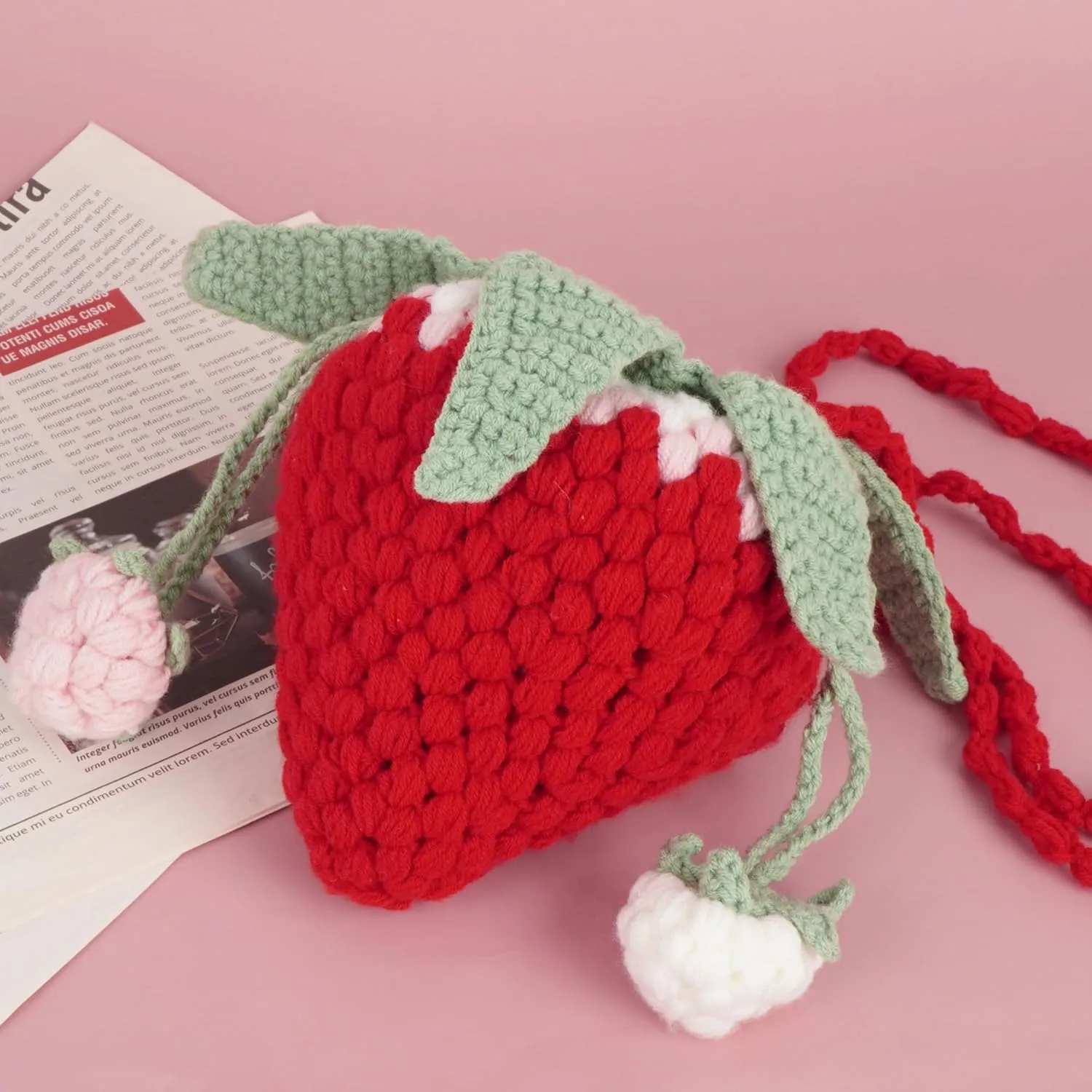 Women Girls Mini Fruit Knitting yarn Crochet Crossbody Shoulder Bag Coin Purse