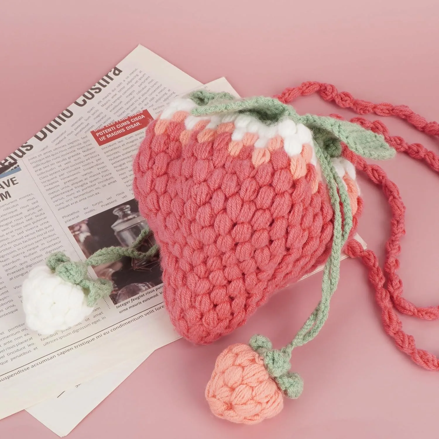 Women Girls Mini Fruit Knitting yarn Crochet Crossbody Shoulder Bag Coin Purse