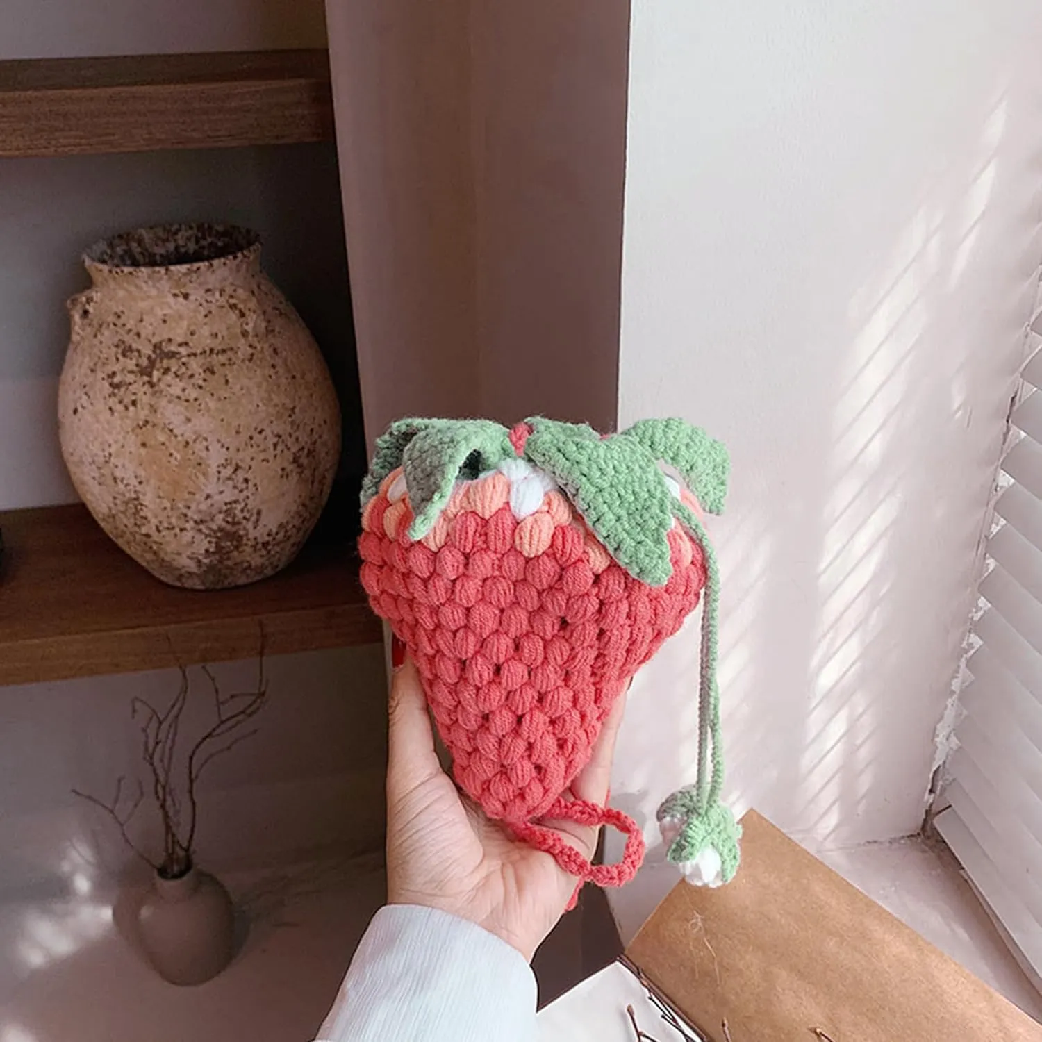 Women Girls Mini Fruit Knitting yarn Crochet Crossbody Shoulder Bag Coin Purse