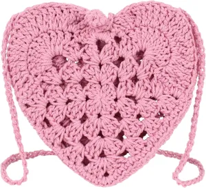Women Girls Mini Heart Shape Cotton thread Crochet Crossbody Shoulder Bag Handbag Purse
