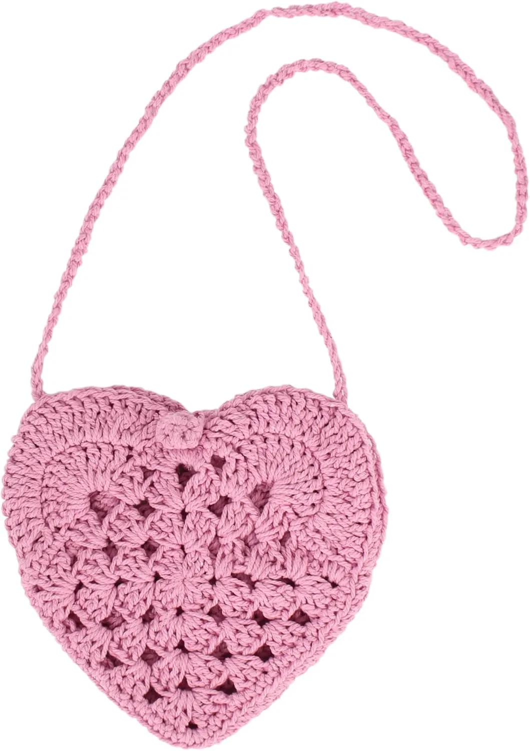 Women Girls Mini Heart Shape Cotton thread Crochet Crossbody Shoulder Bag Handbag Purse