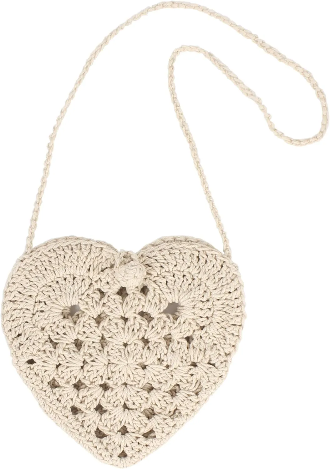 Women Girls Mini Heart Shape Cotton thread Crochet Crossbody Shoulder Bag Handbag Purse