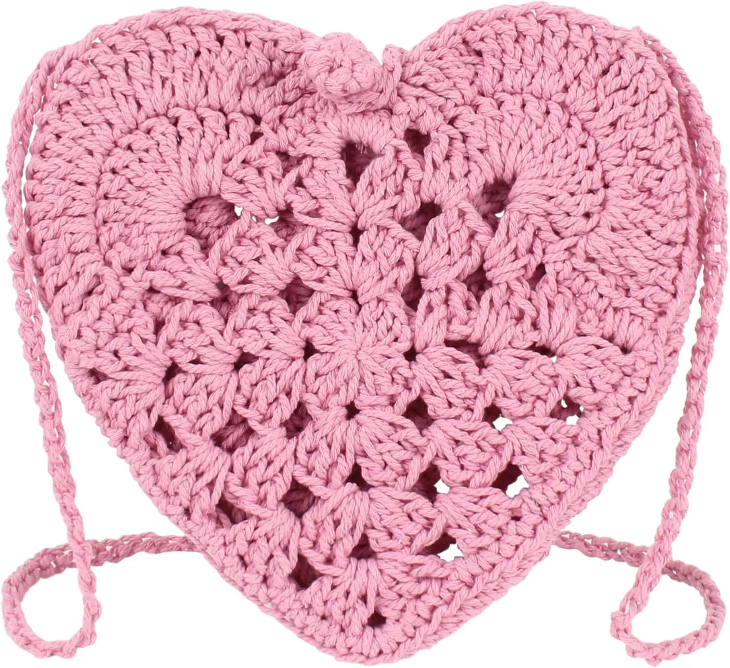 Women Girls Mini Heart Shape Cotton thread Crochet Crossbody Shoulder Bag Handbag Purse