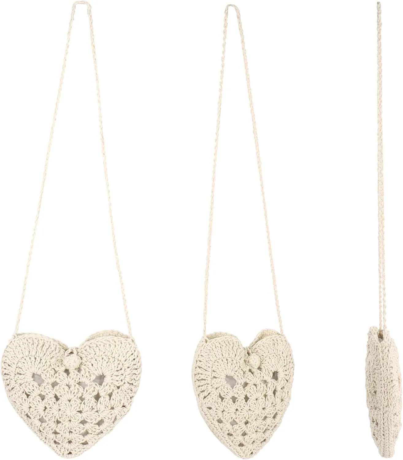 Women Girls Mini Heart Shape Cotton thread Crochet Crossbody Shoulder Bag Handbag Purse