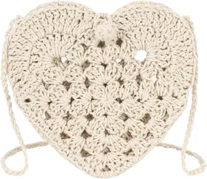 Women Girls Mini Heart Shape Cotton thread Crochet Crossbody Shoulder Bag Handbag Purse