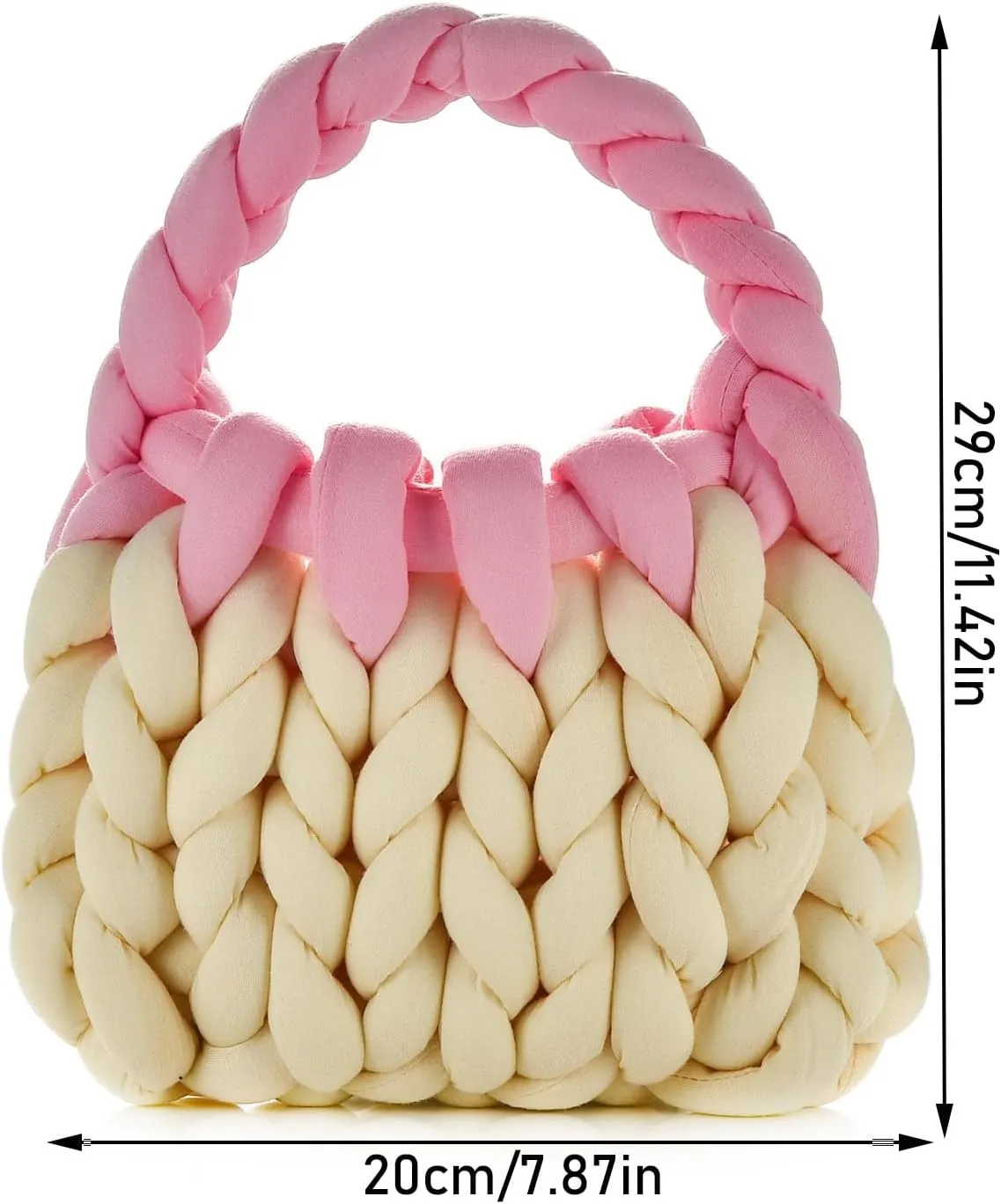 Women Handwoven Top-handle Bag Chunky Yarn Knitted Braided Tote Handbag Finger Crochet Wristlet Purse For Travel Daily
