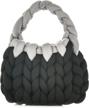 Women Handwoven Top-handle Bag Chunky Yarn Knitted Braided Tote Handbag Finger Crochet Wristlet Purse For Travel Daily