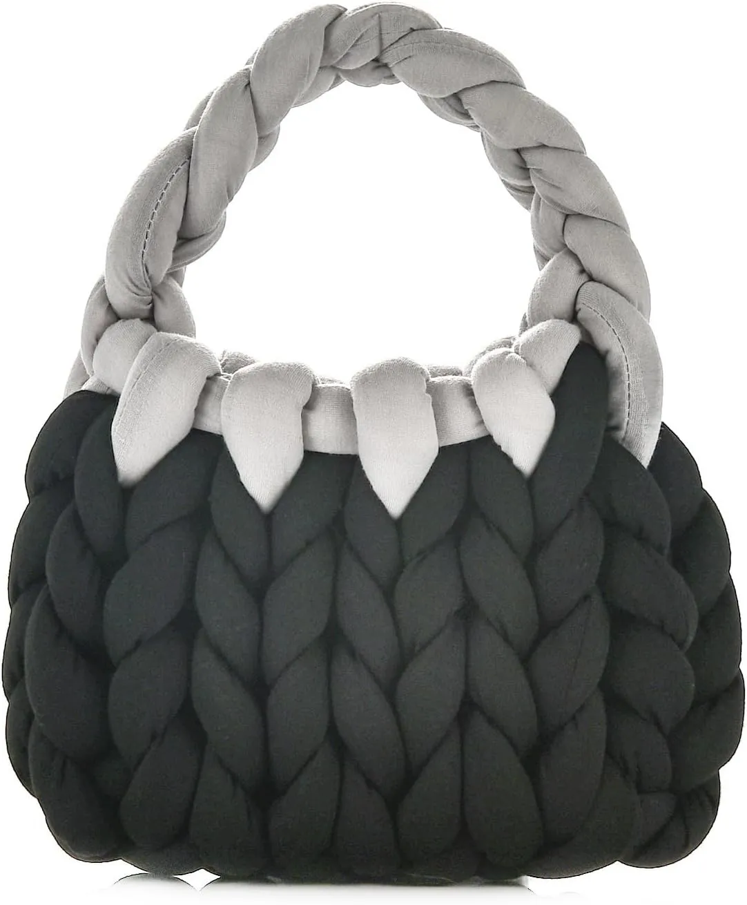 Women Handwoven Top-handle Bag Chunky Yarn Knitted Braided Tote Handbag Finger Crochet Wristlet Purse For Travel Daily