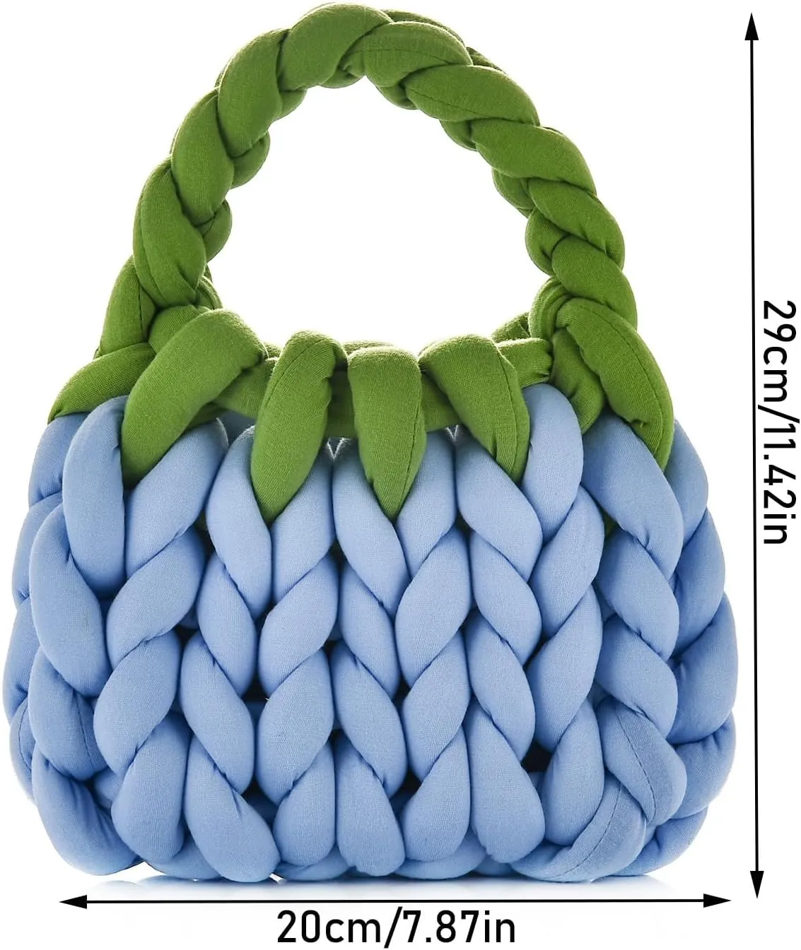 Women Handwoven Top-handle Bag Chunky Yarn Knitted Braided Tote Handbag Finger Crochet Wristlet Purse For Travel Daily