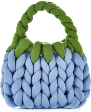 Women Handwoven Top-handle Bag Chunky Yarn Knitted Braided Tote Handbag Finger Crochet Wristlet Purse For Travel Daily