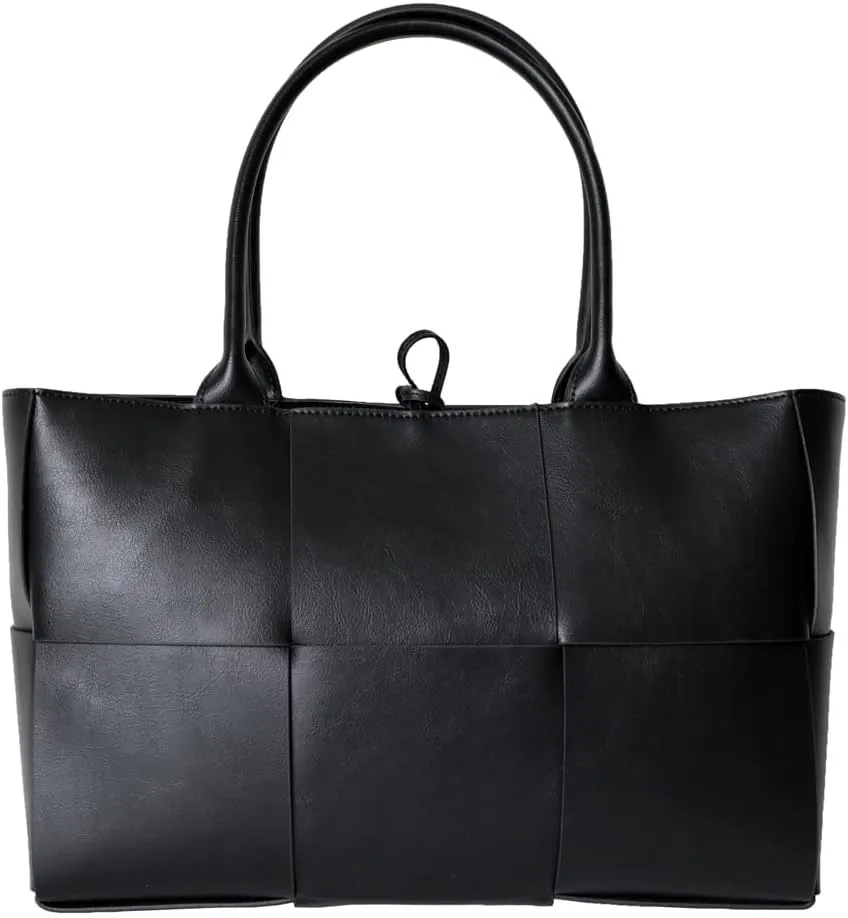 Women Large Leather Woven Shoulder Bag Crossbody Bag,Ladies Top Handle Satchel Tote Work Bag with Matching Clutch
