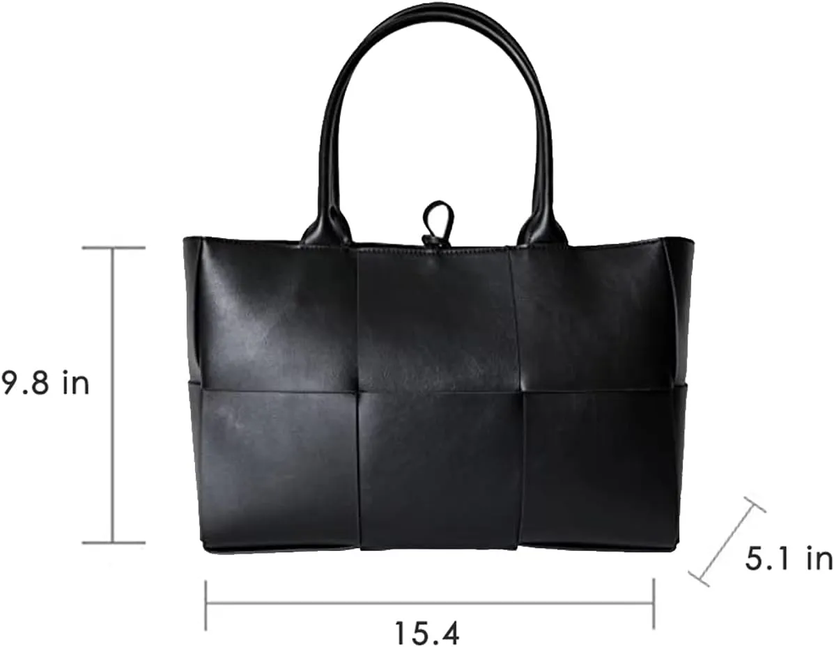 Women Large Leather Woven Shoulder Bag Crossbody Bag,Ladies Top Handle Satchel Tote Work Bag with Matching Clutch