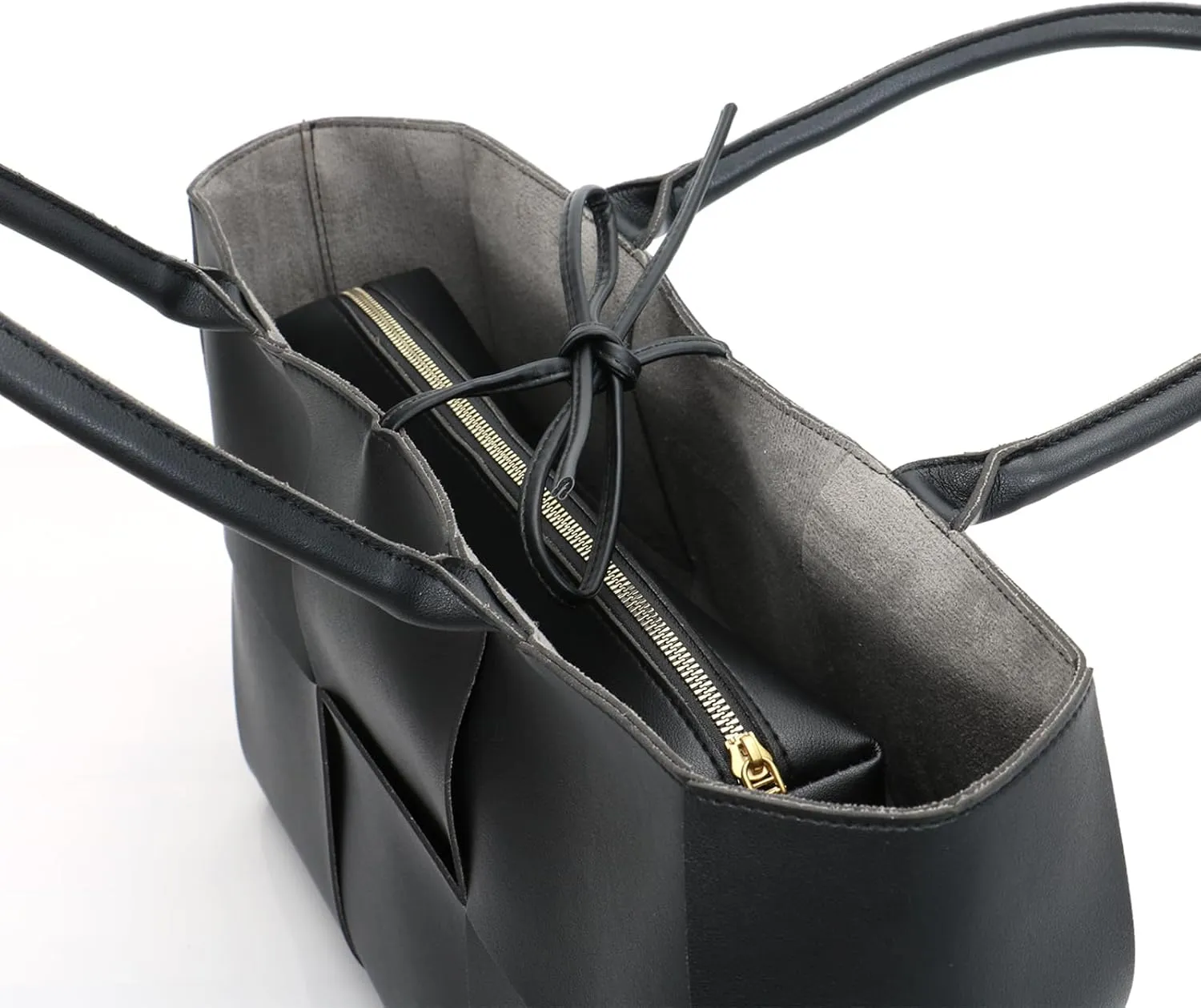 Women Leather Woven Shoulder Bag,Ladies Top Handle Satchel Tote Work Bag with Matching Clutch…