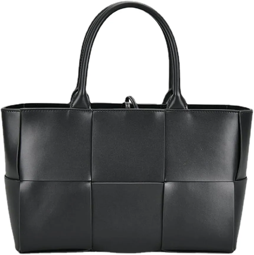 Women Leather Woven Shoulder Bag,Ladies Top Handle Satchel Tote Work Bag with Matching Clutch…